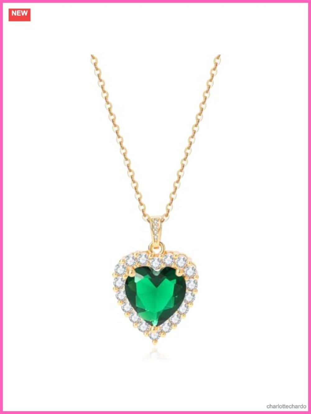 Gold Plated Emerald Birthstone Heart Pendant Necklace